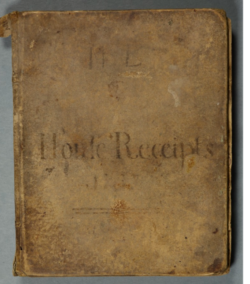 Cover of manuscript book labelled 'Home Receipts'