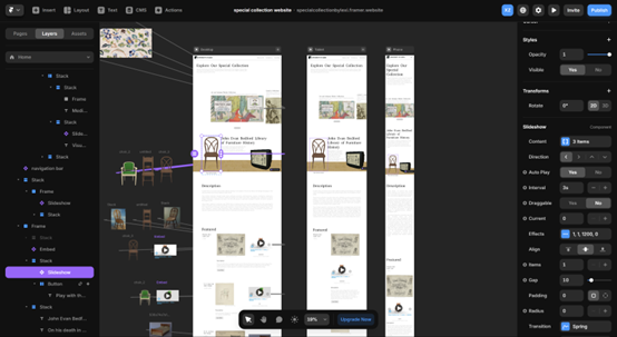 Screengrab of Framer dashboard and settings toggles